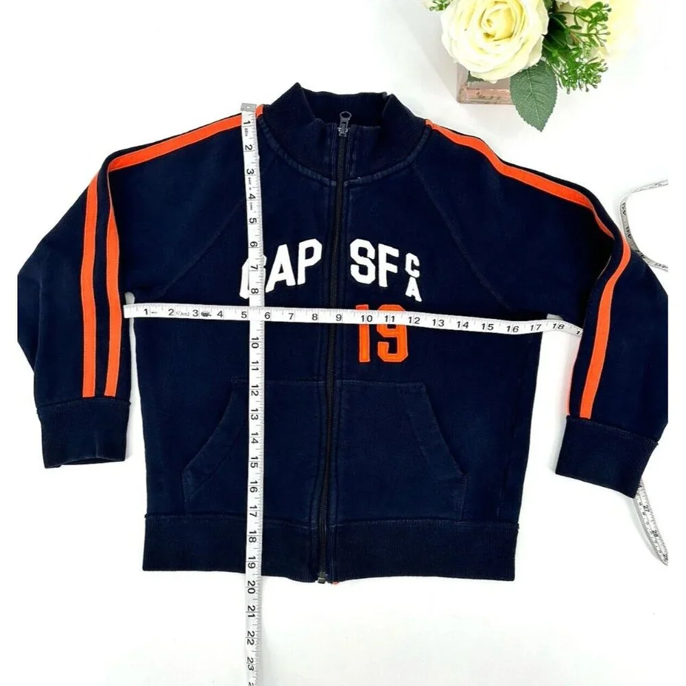 Gap Boys Fleece Varsity Jacket Size Small 6/7 Navy Orange Full Zip Pockets